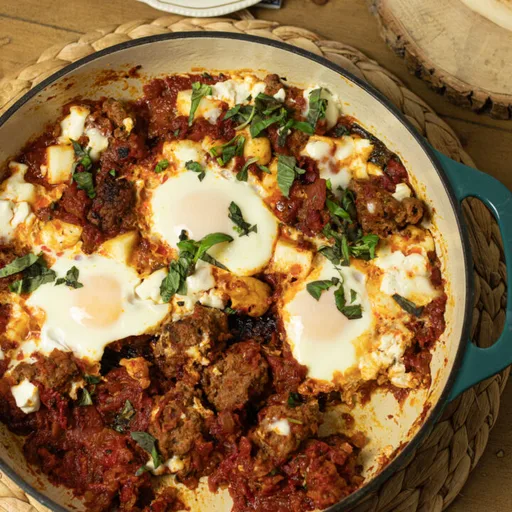 High Protein Shakshuka with Roasted Red Pepper Sauce