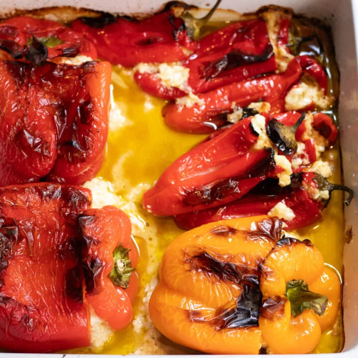 Roasted Peppers Stuffed with Feta and Gruyere Cheese – Easy Greek Appetizer