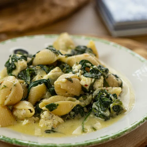 Pasta con Espinacas y Queso Feta