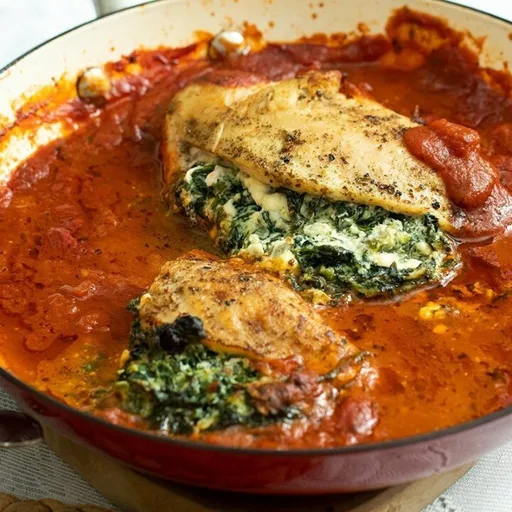 Pechuga de pollo rellena de espinacas y feta