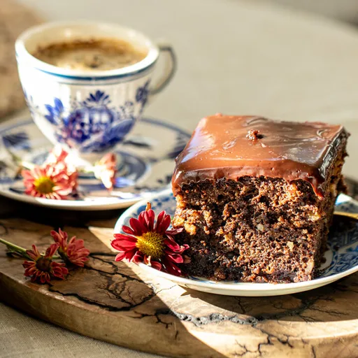 Greek Chocolate Walnut Cake with Ganache (Karidopita sokolata)