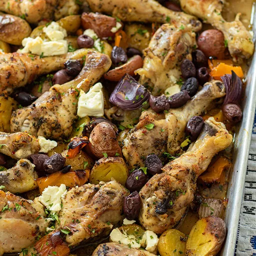 Sheet Pan Greek Chicken with Potatoes and Olives