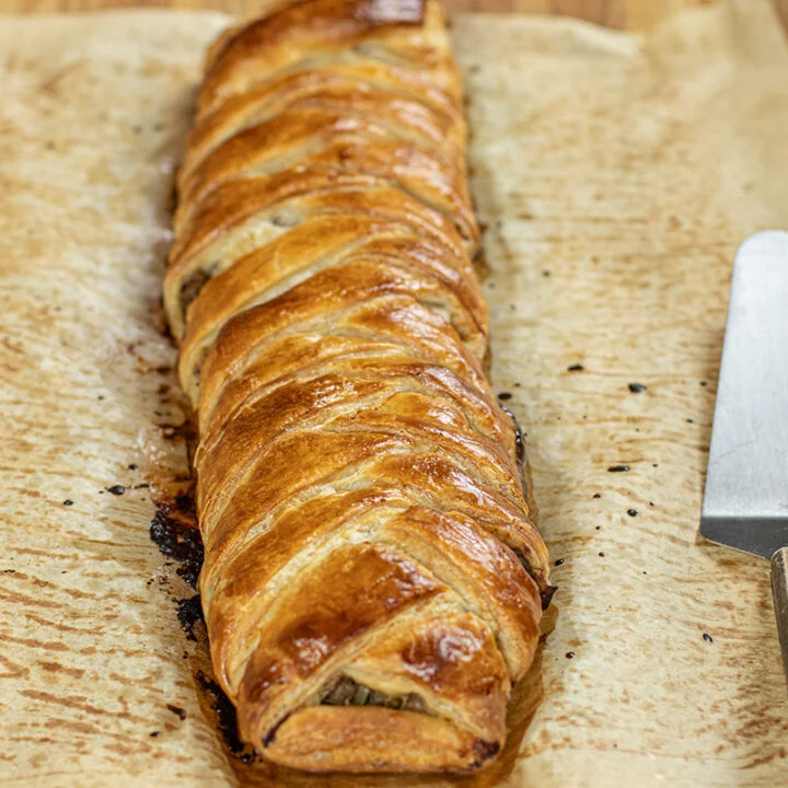 Savory Beef Puff Pastry Braid with Leeks