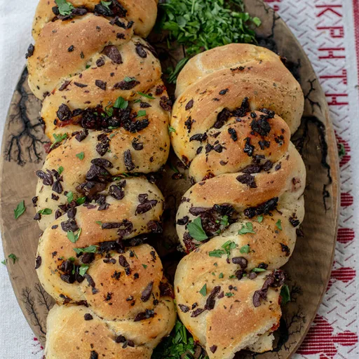 Greek Olive Bread Twists (Soft & Fluffy Mediterranean Bread with Olives & Sun-Dried Tomatoes)