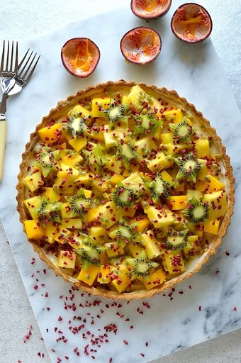 Tarta de frutas tropicales