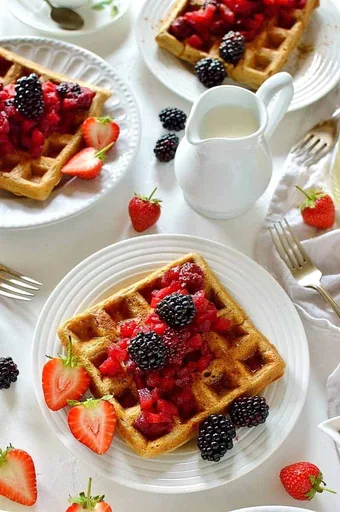 Cinnamon Waffles With Apple And Blackberry Compote