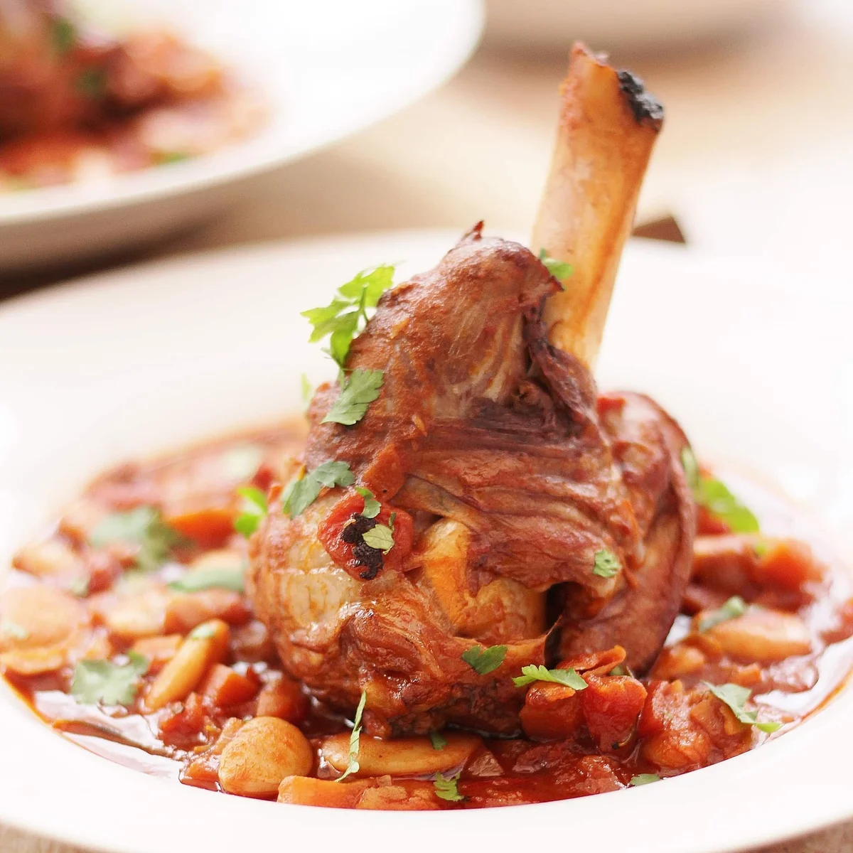 Spanish Style Red Wine, Borlotti Bean and Lamb Shank Casserole
