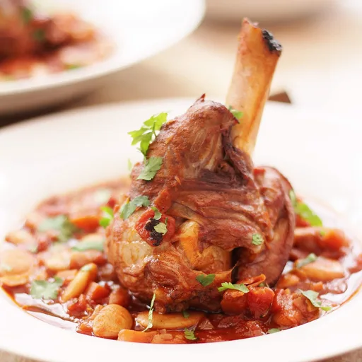 Spanish Style Red Wine, Borlotti Bean and Lamb Shank Casserole
