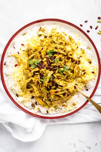 Persian Saffron Chicken with Barberry Rice
