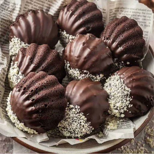 Magdalenas de chocolate bañadas en chocolate negro