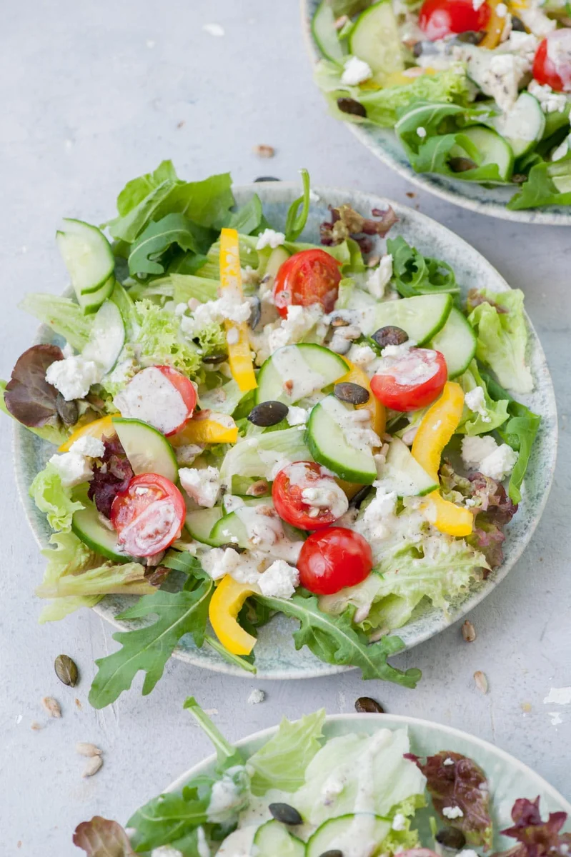 Simple salad with yogurt dressing
