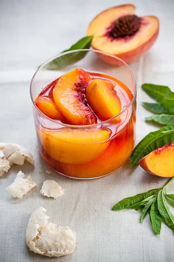 Peaches Poached in Prosecco with Homemade Amaretti