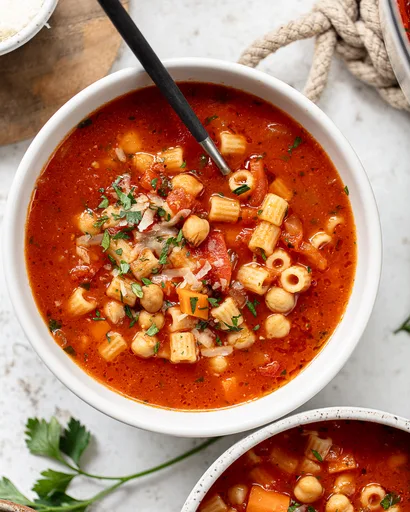Sopa italiana clásica de garbanzos (Pasta e Ceci)