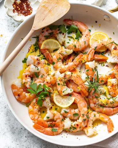 Gambas salteadas rápidas con aceite de oliva y ajo