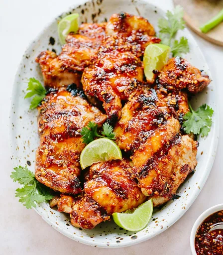 Muslos de pollo dulces y pegajosos