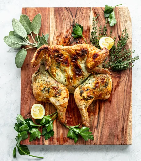 Spatchcock Roasted Chicken with Lemon and Rosemary