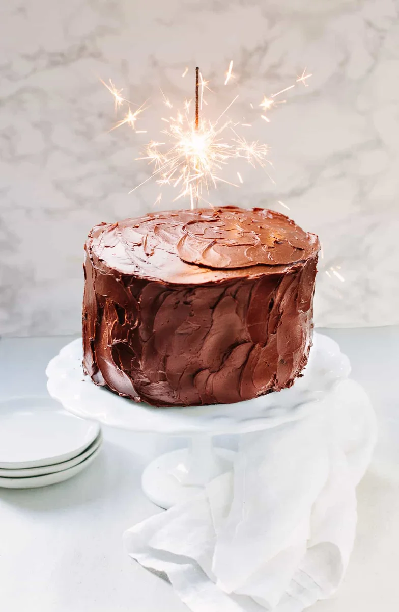 Three Layer Chocolate Birthday Cake with Chocolate Ganache
