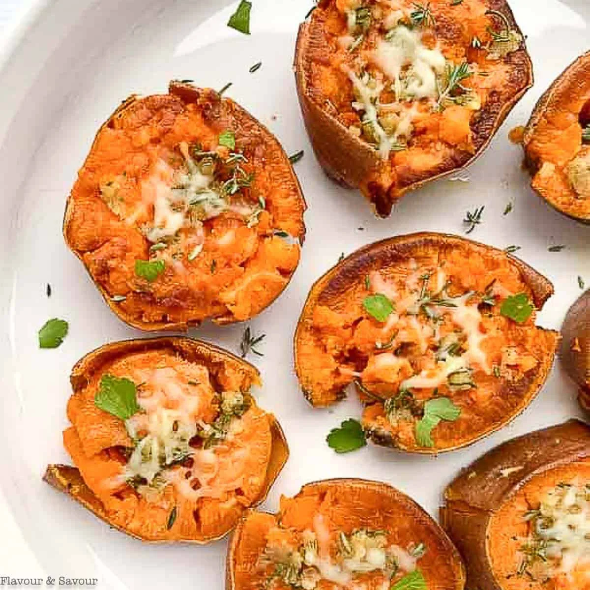 Rosemary Garlic Smashed Sweet Potatoes