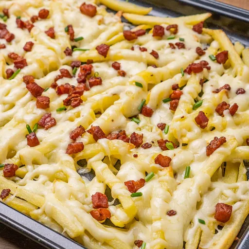 Patatas fritas con queso (Patatas fritas cargadas de beicon y queso)