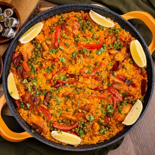 Paella de pollo y chorizo
