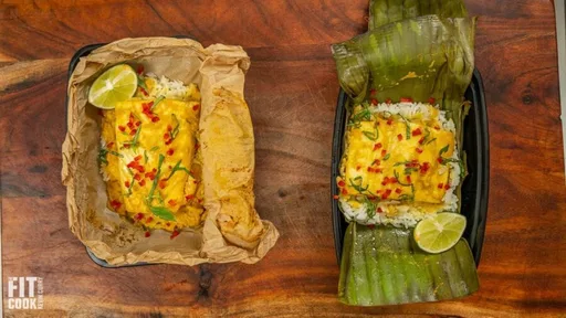 Steamed Coconut Fish & Jasmine Rice Meal Prep (in Parchment or Banana Leaves)