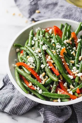 Sautéed Green Beans with Red Pepper and Goat Cheese