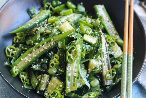 Collard Greens and Okra Salad w/ Spicy Vinaigrette