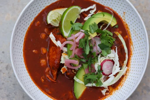 Smoked Chicken Pozole Rojo