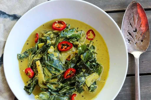 Coconut Curry Braised Collard Greens