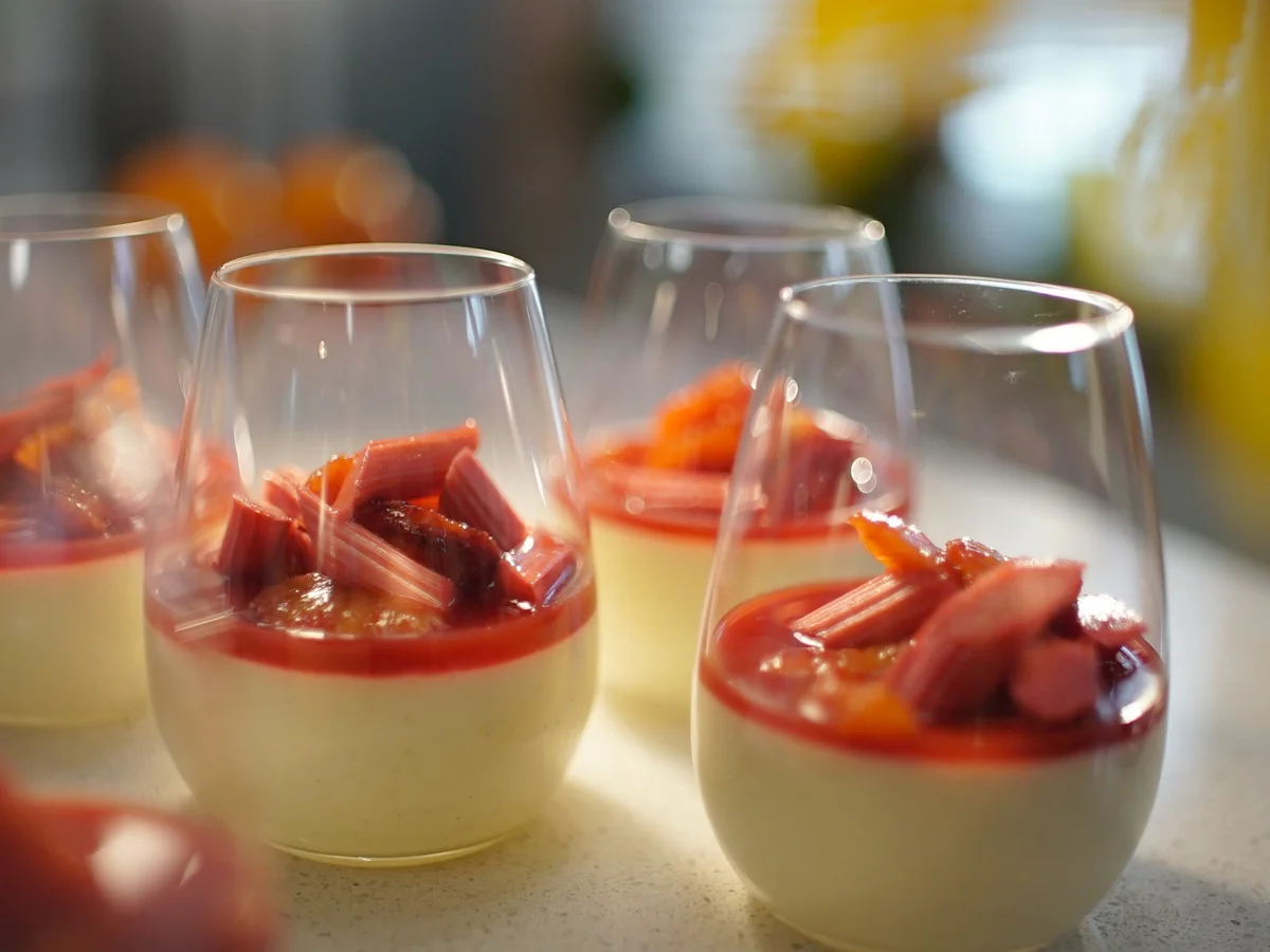 Tom Kerridge's Rhubarb and Blood Orange Panna Cottas