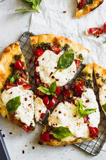 Easy Bruschetta and Burrata Flatbread Pizza