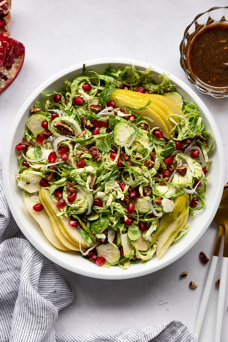 Shaved Brussels Sprout Salad with Pomegranate and Balsamic Vinaigrette