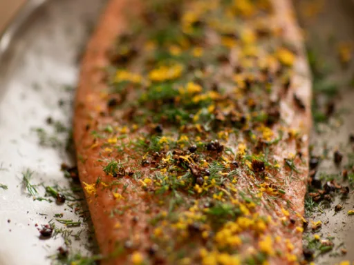 Marcus Wareing's Sloe Gin Gravadlax with Orange, Dill and Coriander