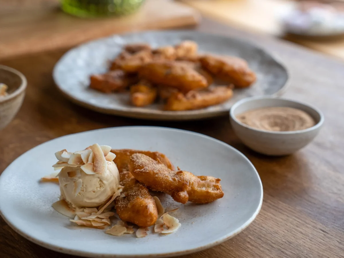 Tom Kerridge's Banana Fritters with Coconut Ice Cream