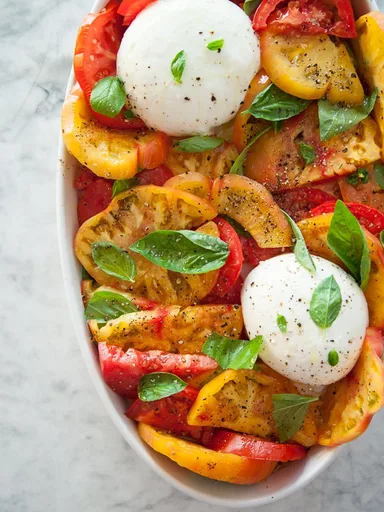 20 recetas de ensalada caprese que te encantarán | Ensalada caprese de burrata y tomate de la huerta