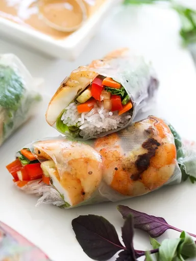 Rollitos Primavera vietnamitas de langostinos a la parrilla