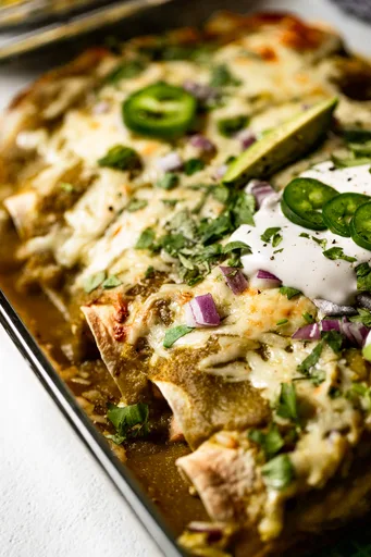 Enchiladas Verde with Jackfruit and White Beans (Vegetarian)