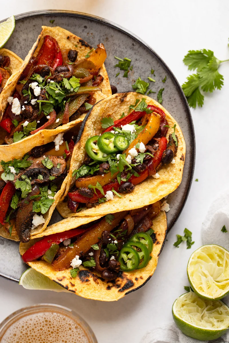 Vegetarian Sheet Pan Black Bean Fajitas with Mushrooms