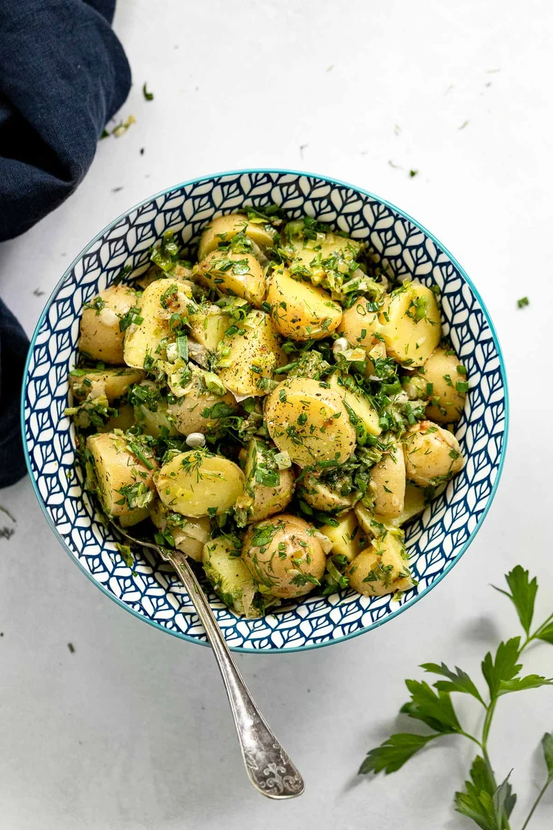 Herb and Leek Potato Salad (no mayo, no eggs)