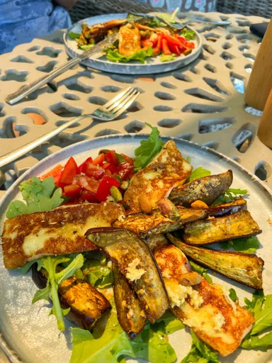 Miso Aubergine and Haloumi Salad