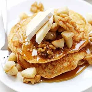 Apple, Walnut and Brie Bread Pudding Pancakes