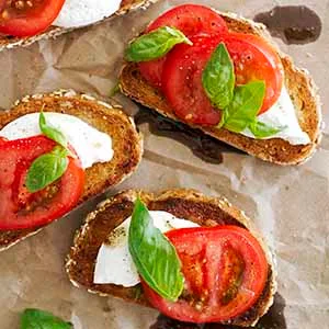 Open Faced Caprese Sandwiches with Brown Butter and Burrata