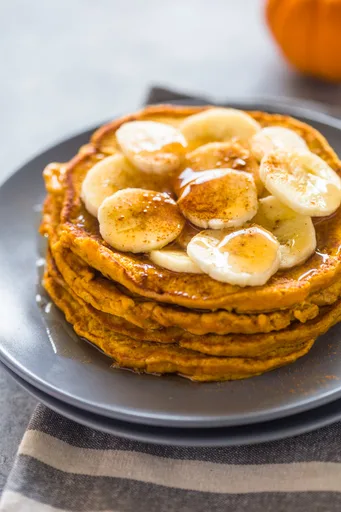 Healthy Pumpkin Banana Pancakes (Paleo, G-F, Protein Options)