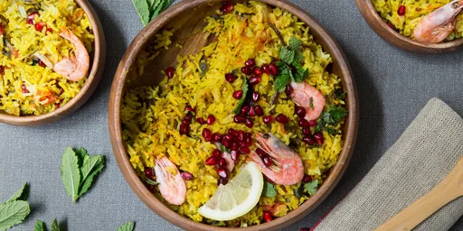 Green masala prawn biryani