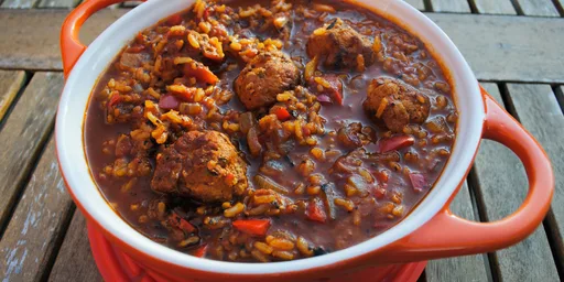Turkey meatball tomato risotto soup