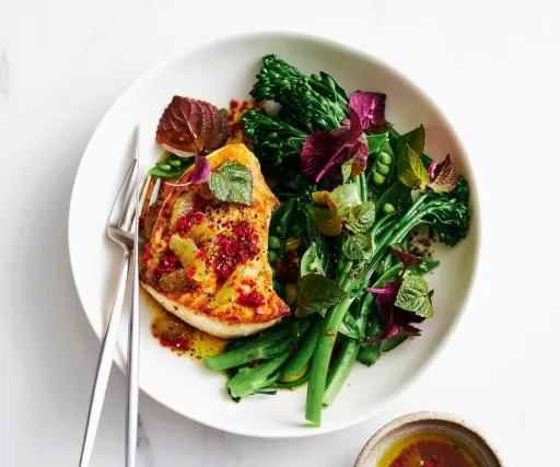 Swordfish steaks with honey and citrus kosho dressing