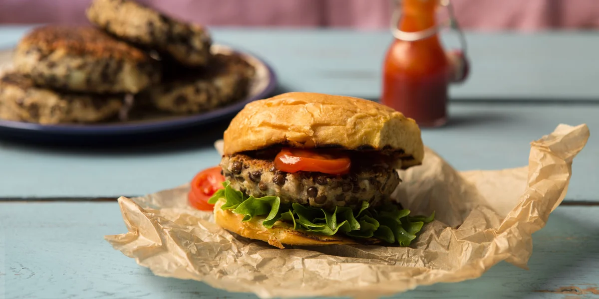 Green lentil, potato and mushroom burgers