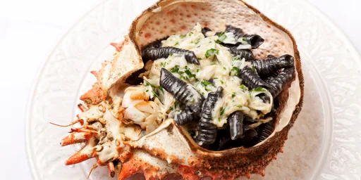 King crab with squid ink garganelle