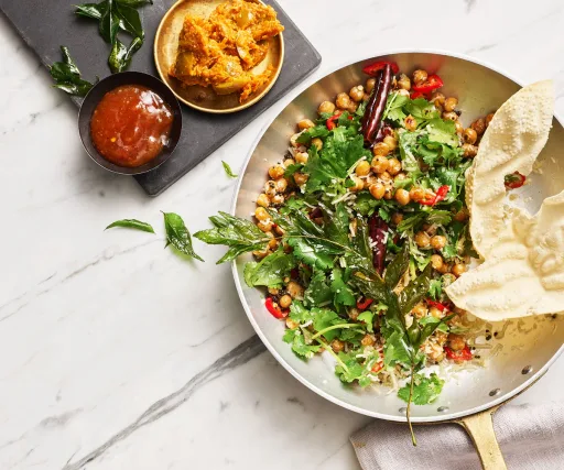 Salteado de garbanzos y coco al estilo del sur de la India