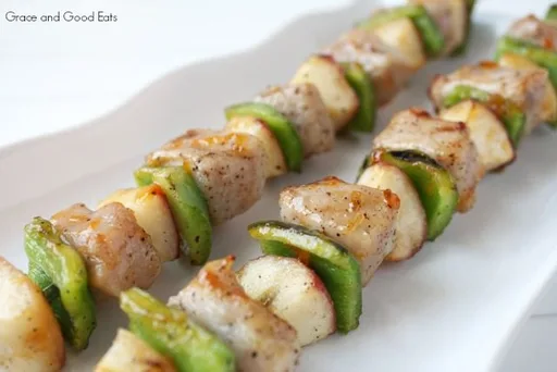 Grilled Peaches & Peppers Pork Kebabs